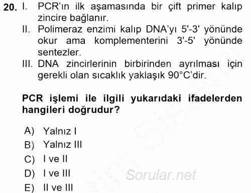 Temel Veteriner Genetik 2016 - 2017 3 Ders Sınavı 20.Soru