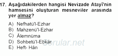 XVII. Yüzyıl Türk Edebiyatı 2013 - 2014 Dönem Sonu Sınavı 17.Soru