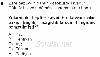 XVII. Yüzyıl Türk Edebiyatı 2013 - 2014 Dönem Sonu Sınavı 6.Soru