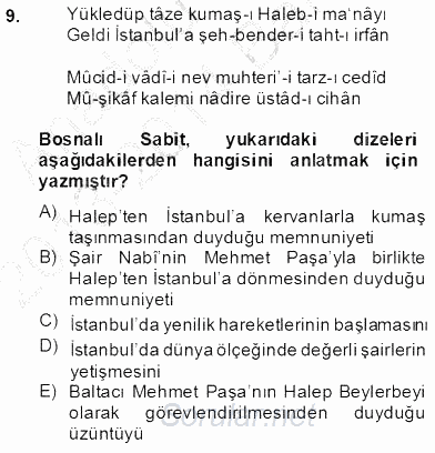 XVII. Yüzyıl Türk Edebiyatı 2013 - 2014 Dönem Sonu Sınavı 9.Soru