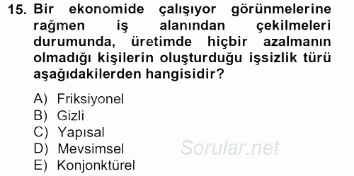 İktisada Giriş 2 2012 - 2013 Ara Sınavı 15.Soru