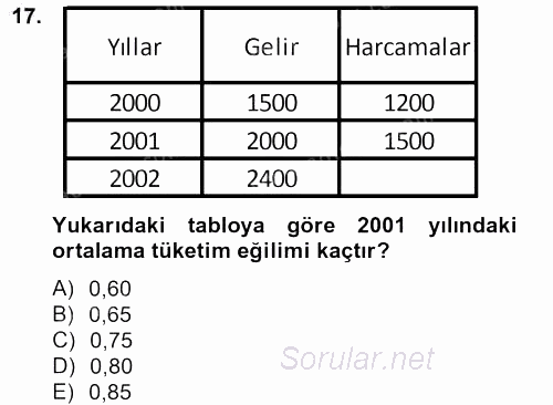 İktisada Giriş 2 2012 - 2013 Ara Sınavı 17.Soru