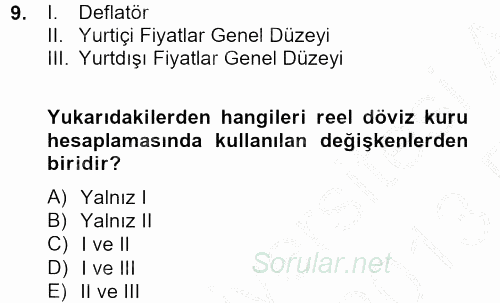 İktisada Giriş 2 2012 - 2013 Ara Sınavı 9.Soru