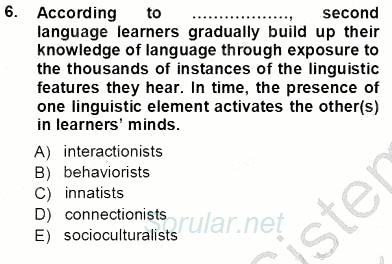 Dil Edinimi 2012 - 2013 Ara Sınavı 6.Soru