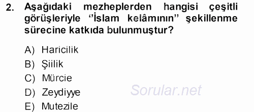 İslam Mezhepleri Tarihi 2013 - 2014 Dönem Sonu Sınavı 2.Soru