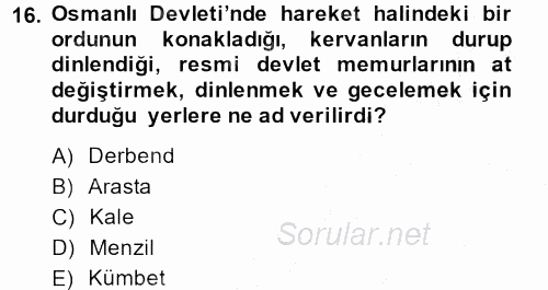 Osmanlı´da İskan ve Göç 2014 - 2015 Ara Sınavı 16.Soru