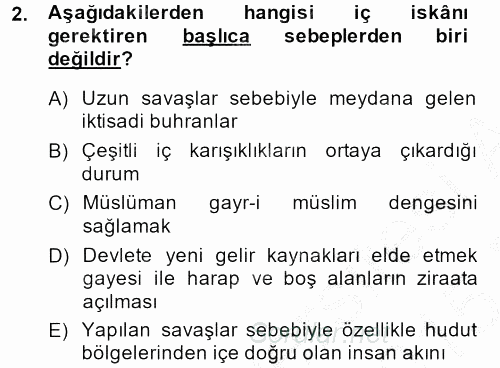 Osmanlı´da İskan ve Göç 2014 - 2015 Ara Sınavı 2.Soru
