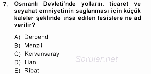 Osmanlı´da İskan ve Göç 2014 - 2015 Ara Sınavı 7.Soru