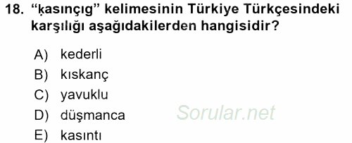 Uygur Türkçesi 2015 - 2016 Dönem Sonu Sınavı 18.Soru