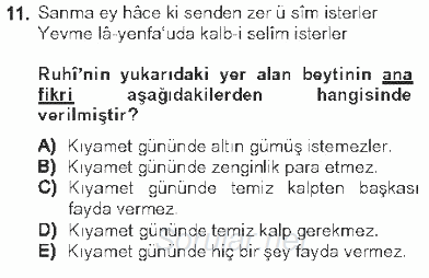 XVI. Yüzyıl Türk Edebiyatı 2012 - 2013 Tek Ders Sınavı 11.Soru