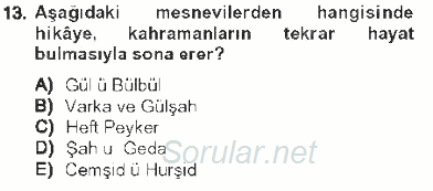 XVI. Yüzyıl Türk Edebiyatı 2012 - 2013 Tek Ders Sınavı 13.Soru