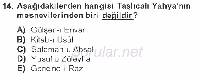 XVI. Yüzyıl Türk Edebiyatı 2012 - 2013 Tek Ders Sınavı 14.Soru