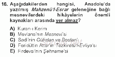 XVI. Yüzyıl Türk Edebiyatı 2012 - 2013 Tek Ders Sınavı 16.Soru