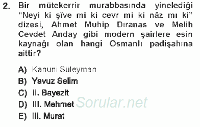 XVI. Yüzyıl Türk Edebiyatı 2012 - 2013 Tek Ders Sınavı 2.Soru