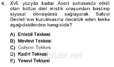 XVI. Yüzyıl Türk Edebiyatı 2012 - 2013 Tek Ders Sınavı 4.Soru