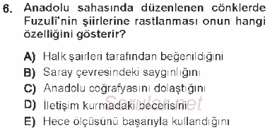 XVI. Yüzyıl Türk Edebiyatı 2012 - 2013 Tek Ders Sınavı 6.Soru