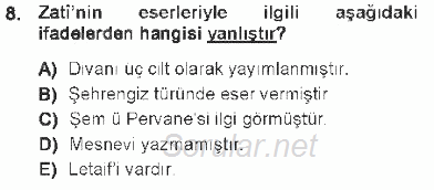 XVI. Yüzyıl Türk Edebiyatı 2012 - 2013 Tek Ders Sınavı 8.Soru