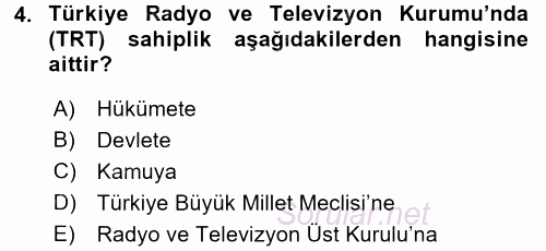 Radyo ve Televizyon İşletmeciliği 2016 - 2017 Ara Sınavı 4.Soru