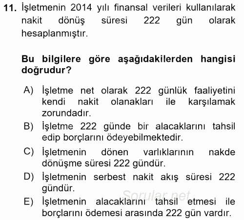 Finansal Tablolar Analizi 2015 - 2016 Ara Sınavı 11.Soru