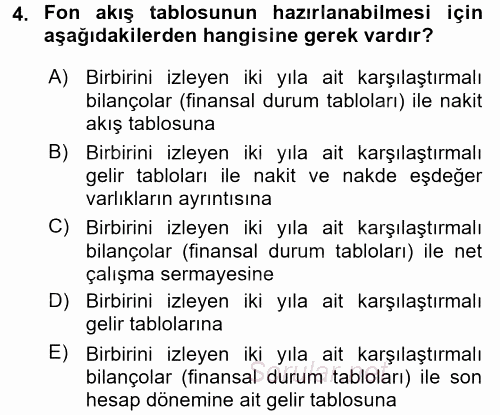 Finansal Tablolar Analizi 2015 - 2016 Ara Sınavı 4.Soru