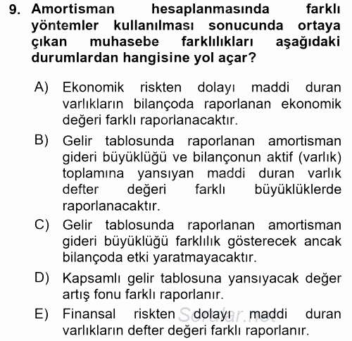 Finansal Tablolar Analizi 2015 - 2016 Ara Sınavı 9.Soru