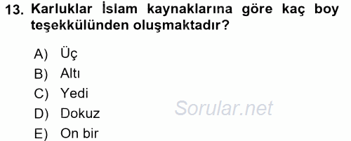 İlk Müslüman Türk Devletleri 2015 - 2016 Ara Sınavı 13.Soru