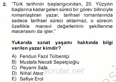 Çağdaş Türk Romanı 2013 - 2014 Ara Sınavı 2.Soru