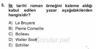 Çağdaş Türk Romanı 2013 - 2014 Ara Sınavı 5.Soru