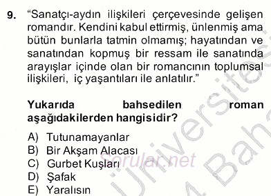 Çağdaş Türk Romanı 2013 - 2014 Ara Sınavı 9.Soru