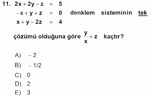 Genel Matematik 2015 - 2016 Tek Ders Sınavı 11.Soru