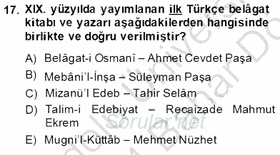 XIX. Yüzyıl Türk Edebiyatı 2013 - 2014 Dönem Sonu Sınavı 17.Soru