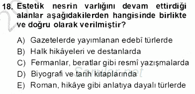 XIX. Yüzyıl Türk Edebiyatı 2013 - 2014 Dönem Sonu Sınavı 18.Soru