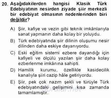 XIX. Yüzyıl Türk Edebiyatı 2013 - 2014 Dönem Sonu Sınavı 20.Soru