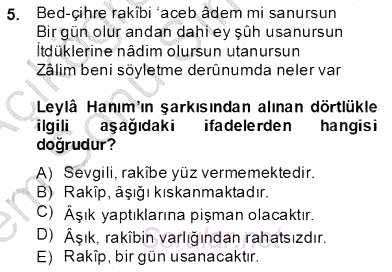 XIX. Yüzyıl Türk Edebiyatı 2013 - 2014 Dönem Sonu Sınavı 5.Soru