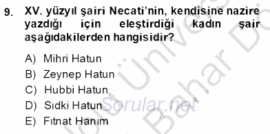 XIX. Yüzyıl Türk Edebiyatı 2013 - 2014 Dönem Sonu Sınavı 9.Soru