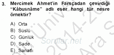 Cumhuriyet Dönemi Türk Nesri 2014 - 2015 Ara Sınavı 3.Soru
