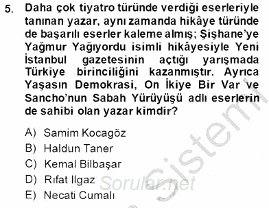 Cumhuriyet Dönemi Türk Nesri 2014 - 2015 Ara Sınavı 5.Soru