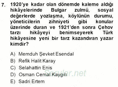 Cumhuriyet Dönemi Türk Nesri 2014 - 2015 Ara Sınavı 7.Soru