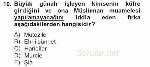 Kelam'A Giriş 2013 - 2014 Tek Ders Sınavı 10.Soru