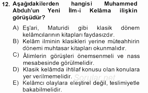 Kelam'A Giriş 2013 - 2014 Tek Ders Sınavı 12.Soru
