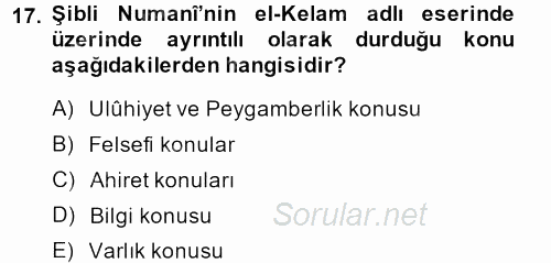 Kelam'A Giriş 2013 - 2014 Tek Ders Sınavı 17.Soru