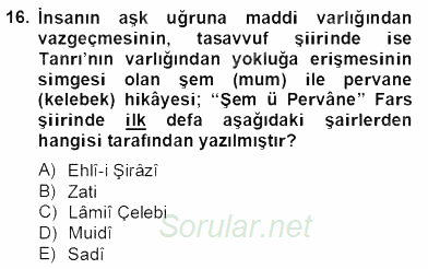 Türk Edebiyatının Mitolojik Kaynakları 2012 - 2013 Dönem Sonu Sınavı 16.Soru