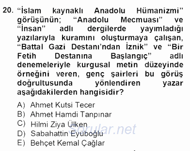 Türk Edebiyatının Mitolojik Kaynakları 2012 - 2013 Dönem Sonu Sınavı 20.Soru
