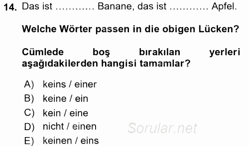 Almanca 1 2016 - 2017 Ara Sınavı 14.Soru