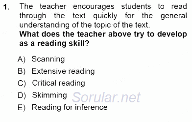 Okuma Ve Dinleme Öğretimi 2012 - 2013 Dönem Sonu Sınavı 1.Soru