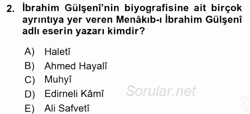 XVI. Yüzyıl Türk Edebiyatı 2015 - 2016 Dönem Sonu Sınavı 2.Soru
