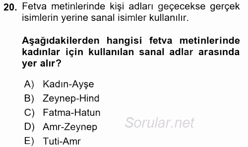 XVI. Yüzyıl Türk Edebiyatı 2015 - 2016 Dönem Sonu Sınavı 20.Soru