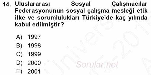 Sosyal Hizmete Giriş 2015 - 2016 Ara Sınavı 14.Soru