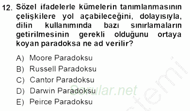 Çağdaş Felsefe 1 2014 - 2015 Ara Sınavı 12.Soru