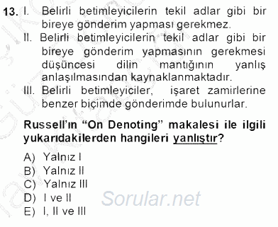 Çağdaş Felsefe 1 2014 - 2015 Ara Sınavı 13.Soru